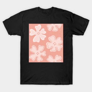 Monochrome Pattern of tangerine button flowers on pink T-Shirt